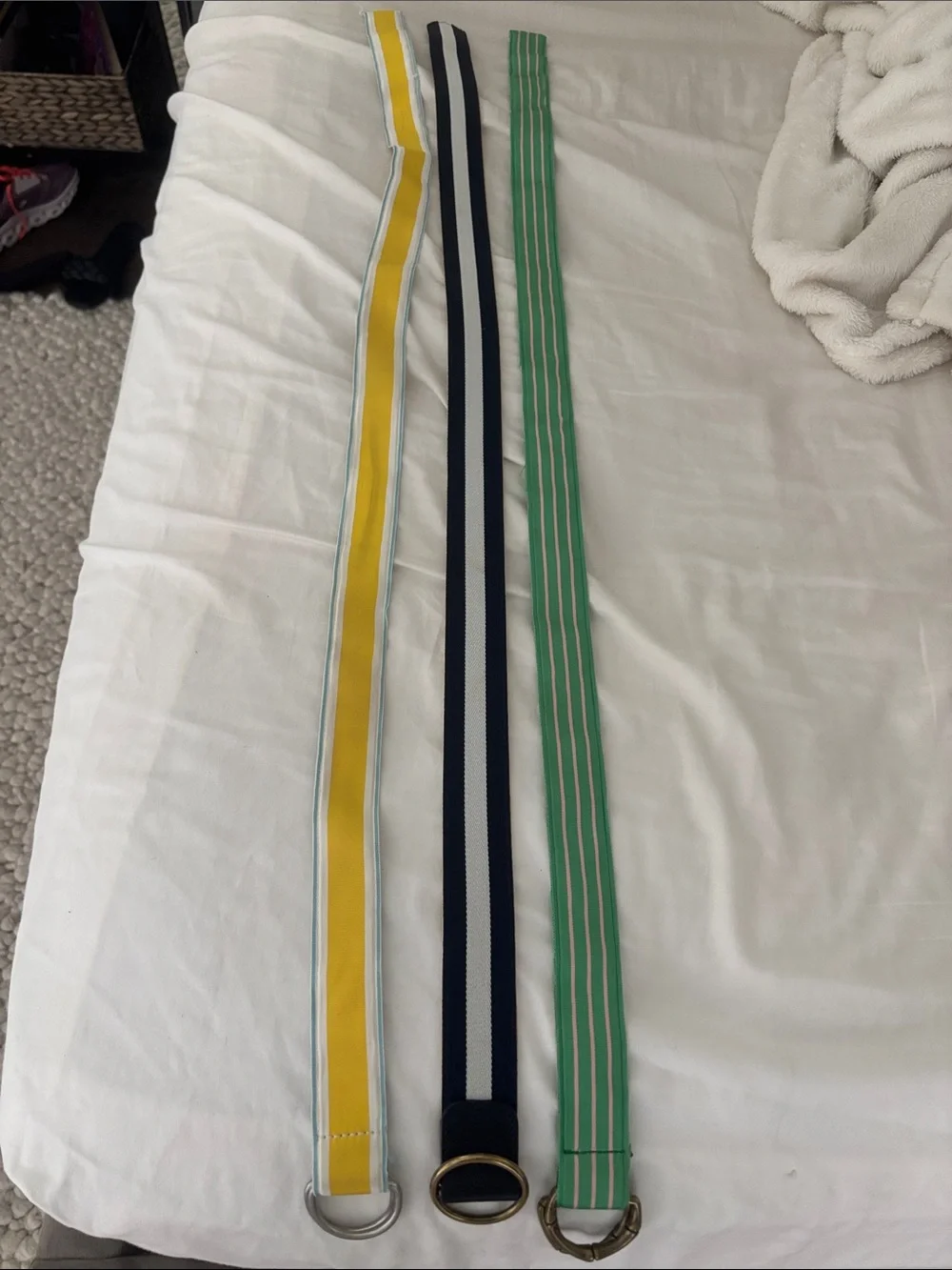 Jcrew 3 Striped Webbing Belts - Yellow, Green & Navy Trio size small/medium - Picture 2 of 7